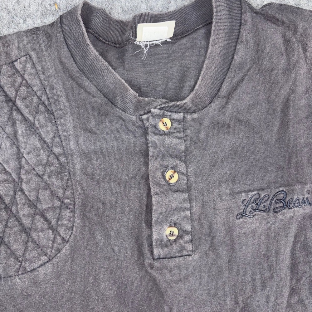 VTG LL Bean Henley Shirt Mens Large Gray Short Sleeve Quilted Shooting Patch Y2K
